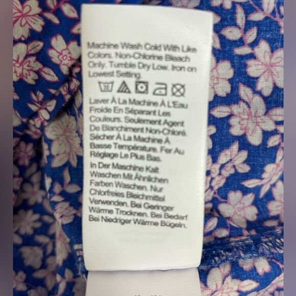J Crew Cobalt Blue Pink Ditzy Cottagecore Romantic Sweet Long Sleeve Blouse XS - Picture 12 of 13